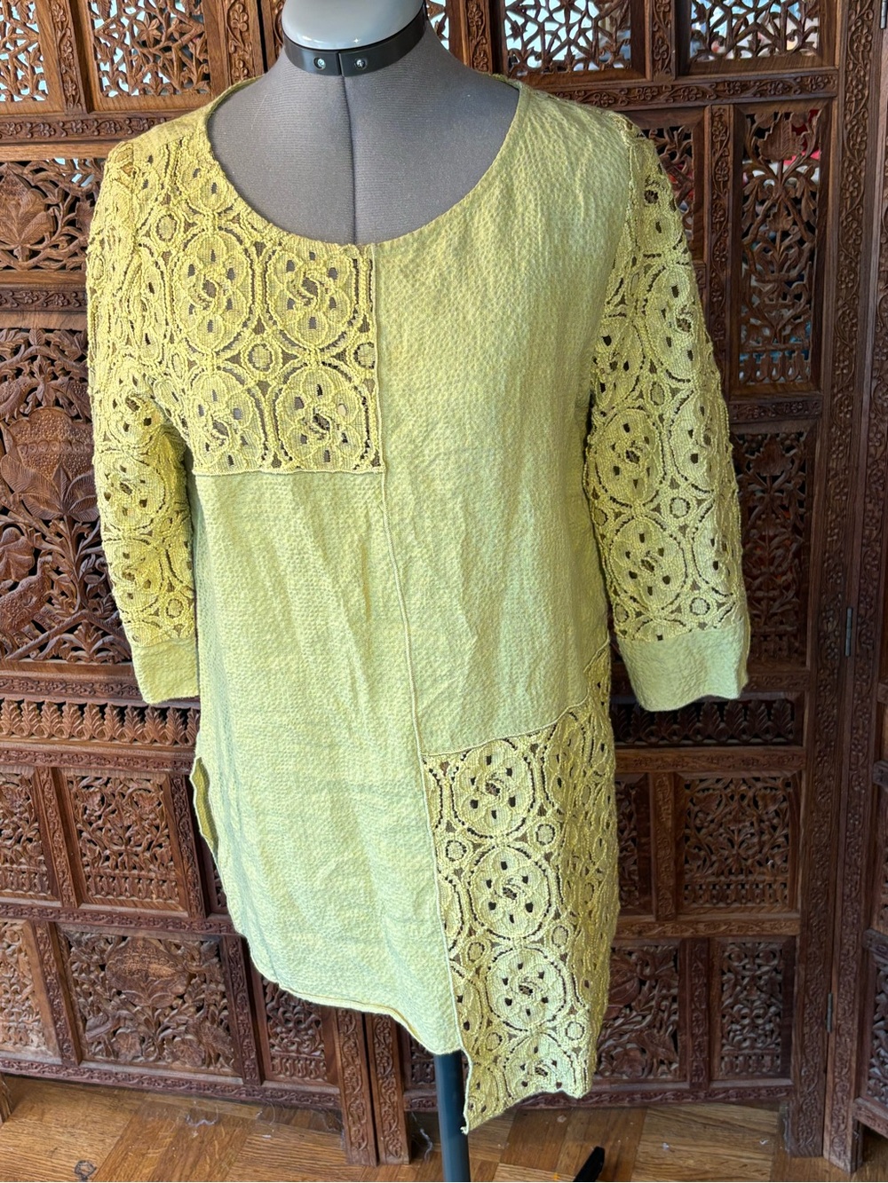 Lime Green Patchwork Tunic Top